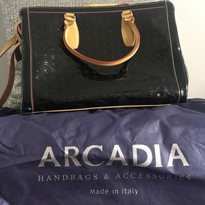 Arcadia Genuine Black Patent Leather Handbag